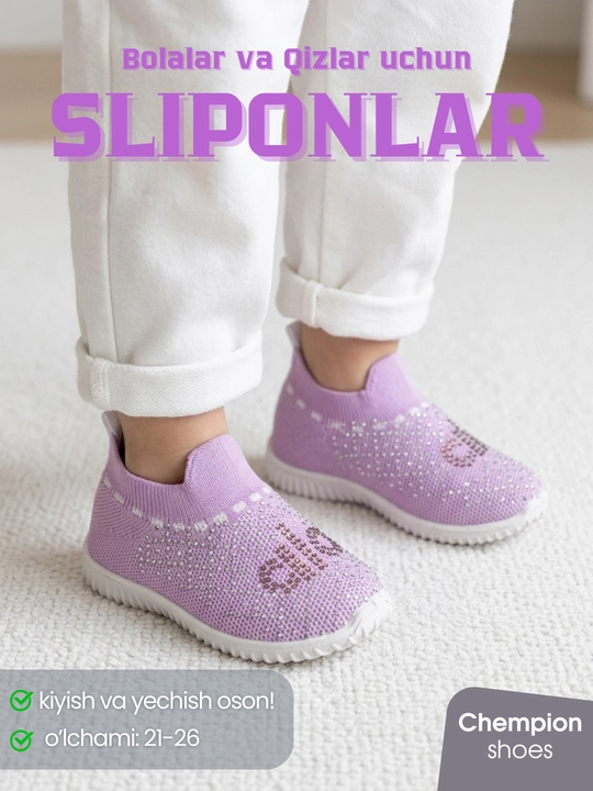 O‘g‘il va qiz bolalar uchun sliponlar, kichik o‘lchamli - 