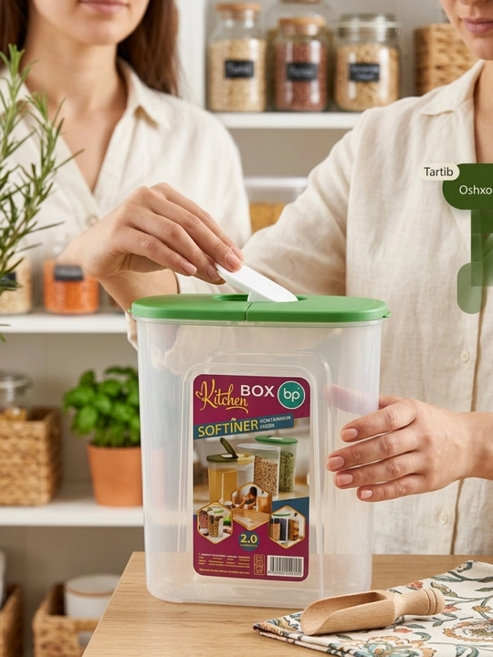 Oshxona uchun qulay 2,5 litrli plastik konteyner, mahsulotlarni toza va tartibli saqlaydi - 