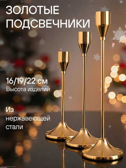 Подсвечники декоративные металлические, комплект 3 шт, для свечей