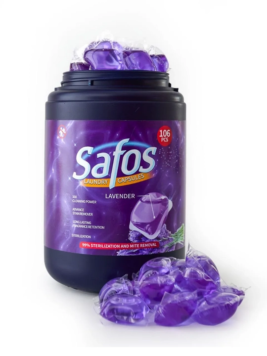 Safos Laundry Companion kir yuvish kapsulalari, xushbo‘y hidli lavanda, okean, sakura 106 dona
