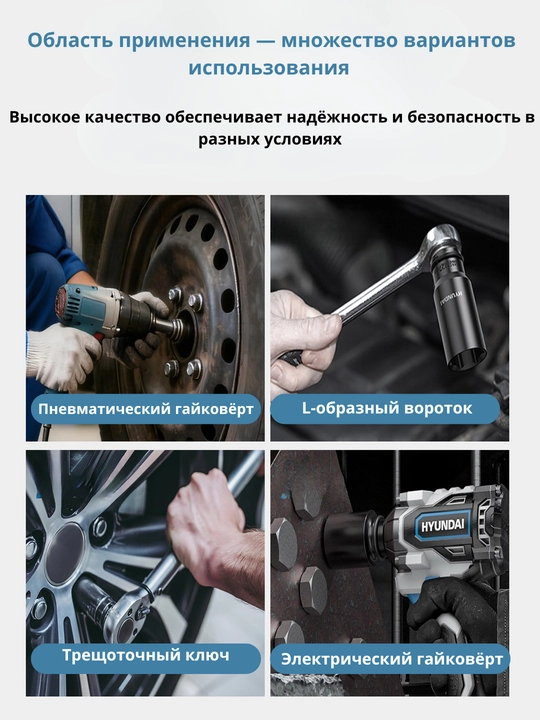 Удлинённые торцевые головки, набор 10/15/20 шт (8–32 мм) HYUNDAI