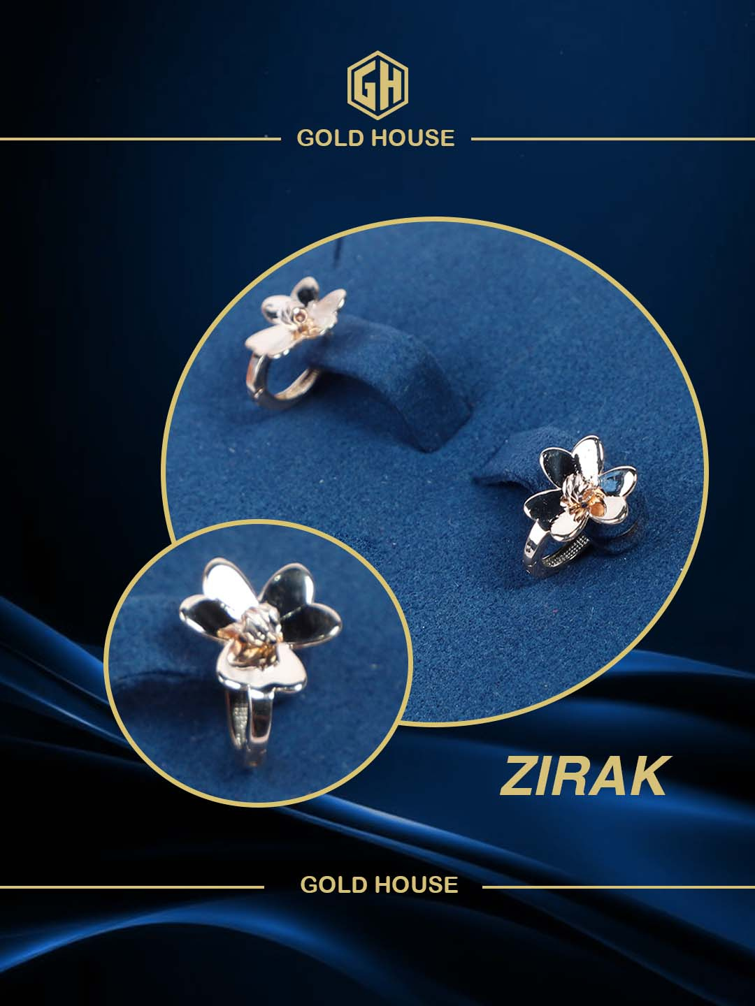 Gold House oltin taqinchoqlar to'plami: sirg'alar va uzuk, 3.4 g - 