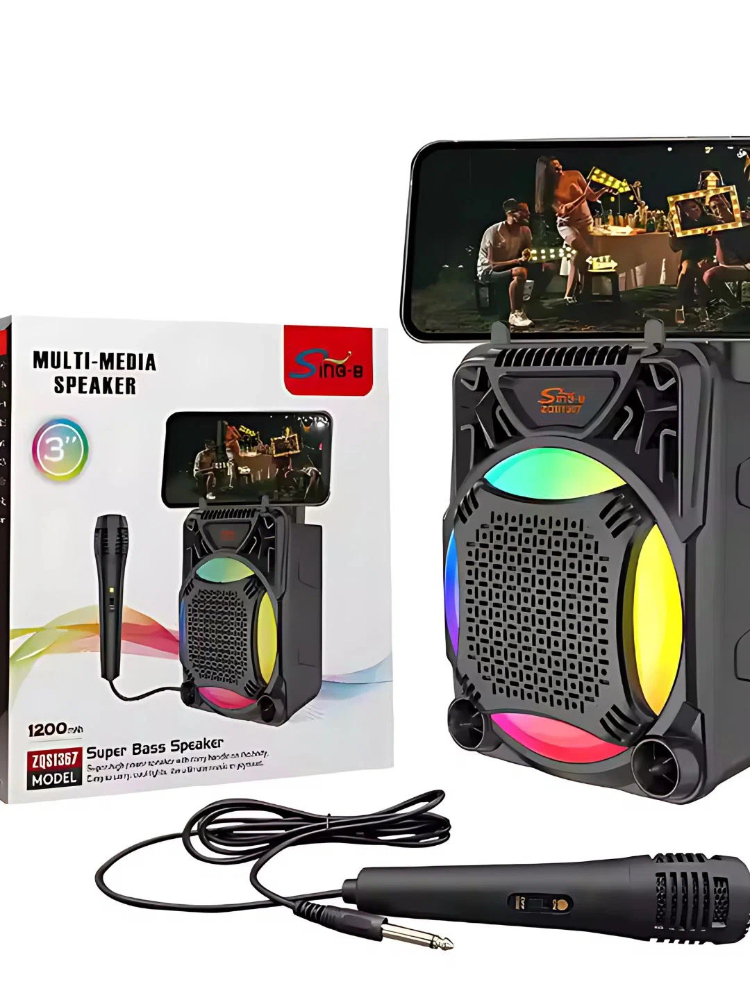 Bluetooth, mikrofon va LED yoritgichli ZQS1367 simsiz karaoke kalonka