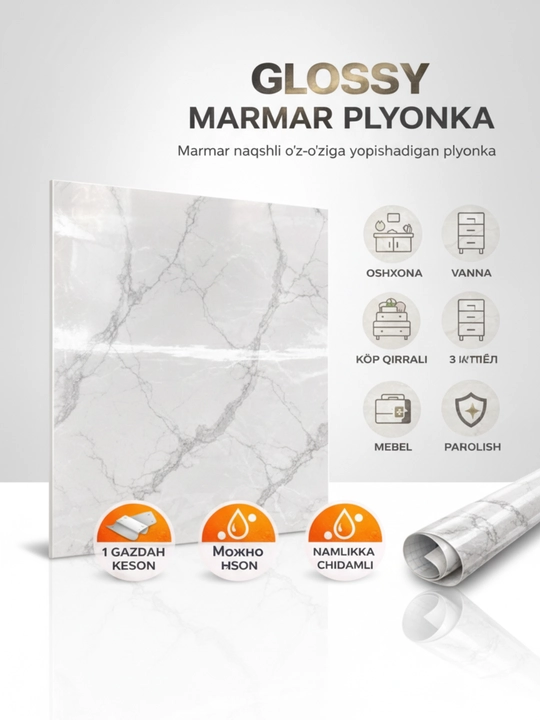 Samokleyka 3D aboylar devor uchun,  vanna va oshxona uchun xona bezaklari, oboylar