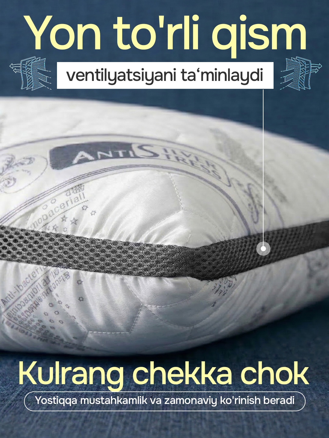 Yostiq Bamboo, Anti-stress, 50x70 va 70x70 sm, uyqu uchun