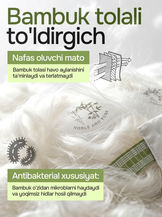 Yostiq Bamboo, Anti-stress, 50x70 va 70x70 sm, uyqu uchun