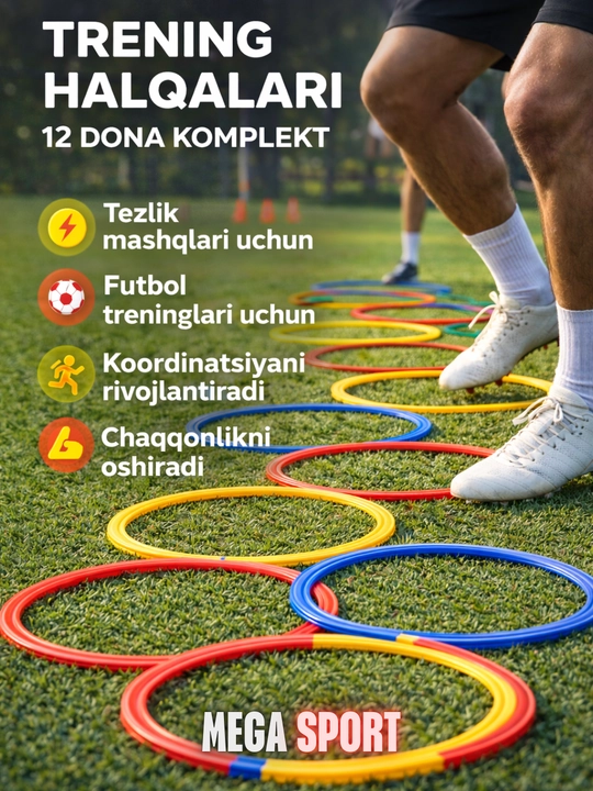 Sport trenirovka halqalari 12 dona komplekt, futbol va tezlik mashqlari uchun - 