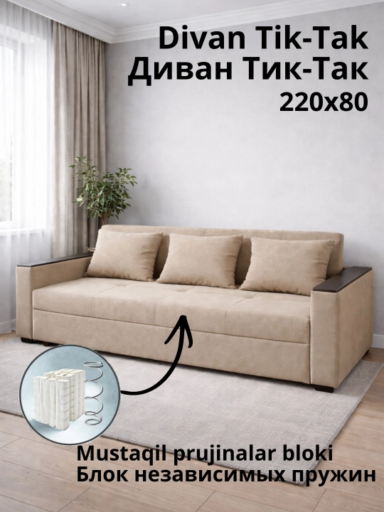 Divan-karavot, mustaqil prujinali blok. 3 ta 1 ta divan, karavot, ortopedik to‘shak