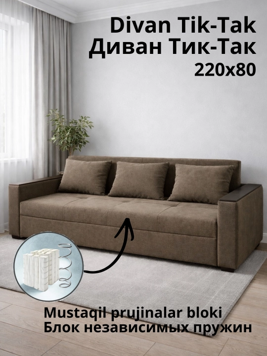 Divan-karavot, mustaqil prujinali blok. 3 ta 1 ta divan, karavot, ortopedik to‘shak
