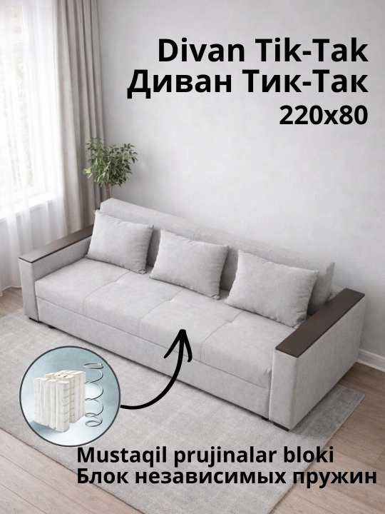 Divan-karavot, mustaqil prujinali blok. 3 ta 1 ta divan, karavot, ortopedik to‘shak