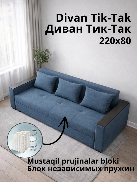 Divan-karavot, mustaqil prujinali blok. 3 ta 1 ta divan, karavot, ortopedik to‘shak