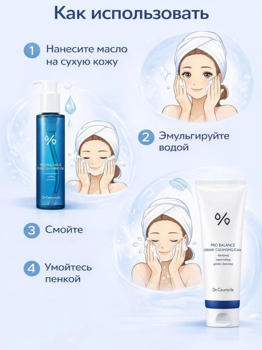 Набор для снятия макияжа Dr.Ceuracle Pro Balance Cleansing Set, гидрофильное масло + пенка
