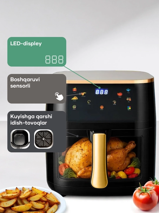 Аэрогриль Vidarte 6 л / 10 л, 1600 Вт, мультипечь Air Fryer