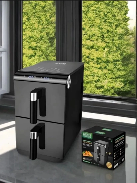 Elektr aerogril 2 ta savatli, 12 L + 8 L, yog‘siz frityur air fryer