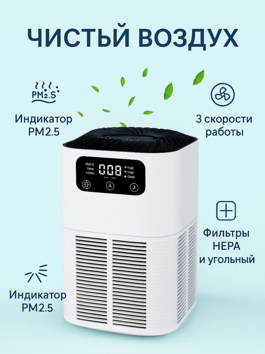 Очиститель воздуха от пыли и аллергенов для дома до 25 м², HEPA H13 фильтр