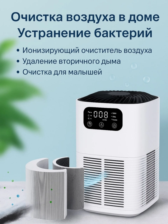 Очиститель воздуха от пыли и аллергенов для дома до 25 м², HEPA H13 фильтр