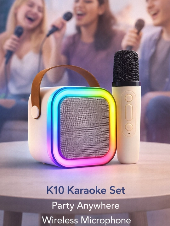 Портативная караоке колонка K10 с беспроводным микрофоном и RGB подсветкой