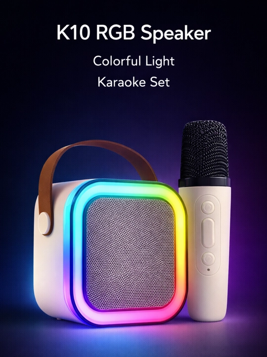 Портативная караоке колонка K10 с беспроводным микрофоном и RGB подсветкой