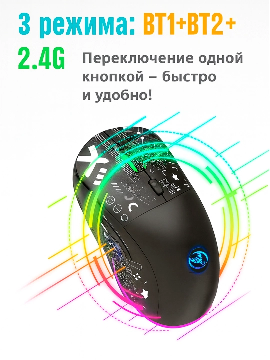 Simsiz o‘yin sichqonchasi HXSJ T90 RGB, kompyuter sichqonchasi 3600 DPI, 1000Hz