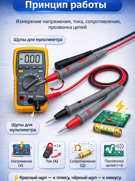Щупы для мультиметра 10A 1000V универсальные, тестовые провода с острыми иглами, разъемами
