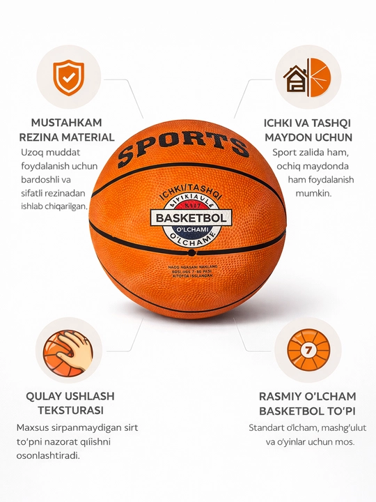 Basketbol to‘pi 7-o'lcham, kattalar va bolalar uchun universal o‘yin basketbol koptok - 