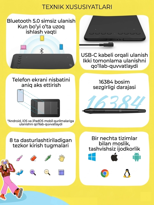 Simsiz grafik planshet XP-Pen Deco SE Bluetooth