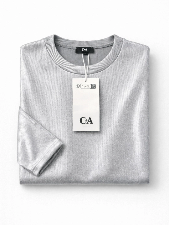 Женский лонгслив C&A серебристый, футболка с длинным рукавом, лёгкий, размер S, Германия