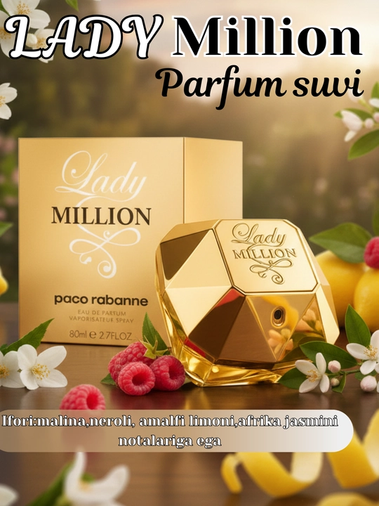 Ayollar atiri Lady Million Paco Rabanne, 80 ml, shirin-gulli, uzoq turuvchi parfum - 