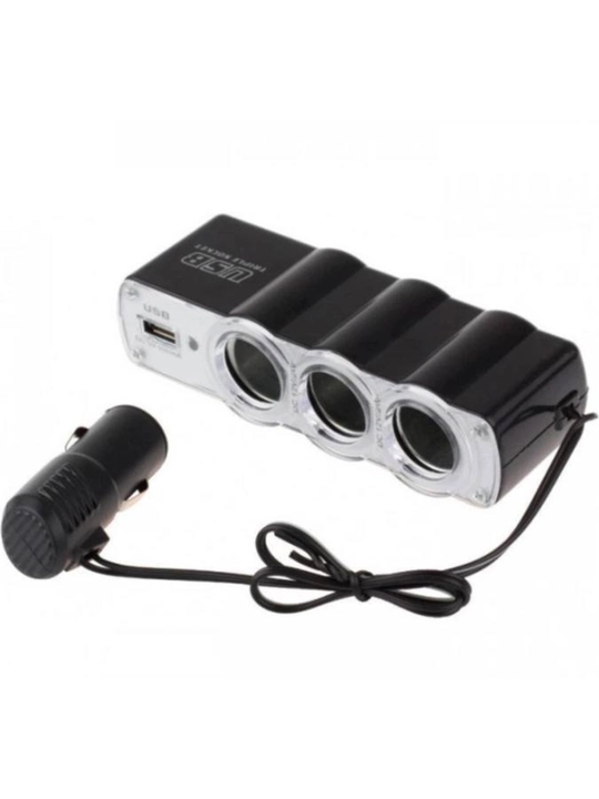 Avtomobil uchun 3 ta rozetka va USB portli zaryadlovchi adapter 12V / 24V Car Splitter