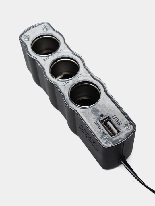 Avtomobil uchun 3 ta rozetka va USB portli zaryadlovchi adapter 12V / 24V Car Splitter