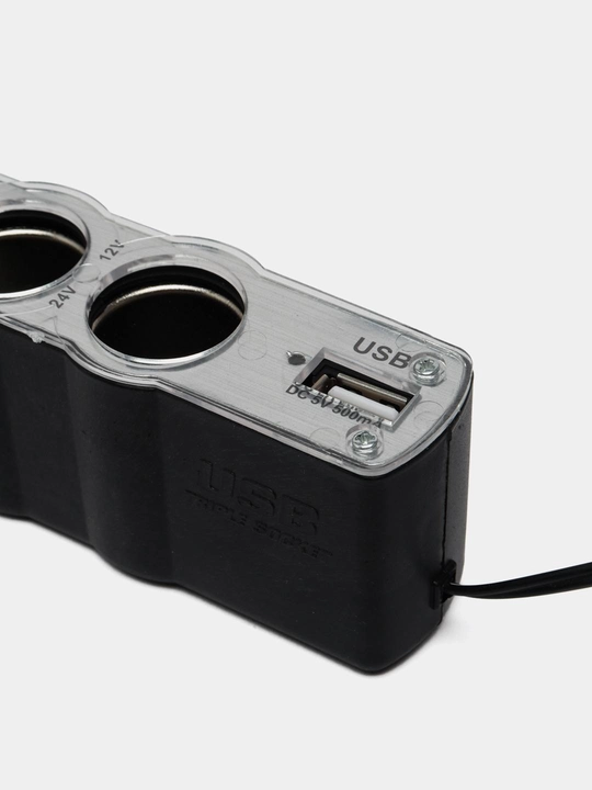 Avtomobil uchun 3 ta rozetka va USB portli zaryadlovchi adapter 12V / 24V Car Splitter