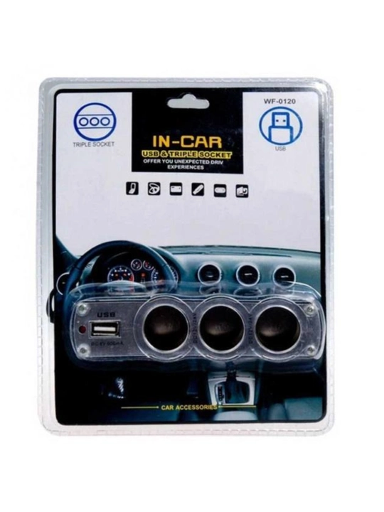 Avtomobil uchun 3 ta rozetka va USB portli zaryadlovchi adapter 12V / 24V Car Splitter - 