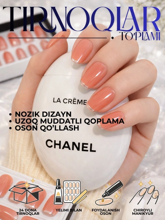 Frenj soxta tirnoqlar 24 dona manikyur uchun tipslar qayta ishlatiladigan pilkali nabor
