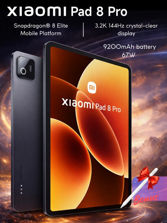 Xiaomi Pad 8 Pro plansheti, Bonus stilus, 11.2,"3.2K,144Gs,9200mA/soat, 45Vt, Snapdragon® 8 Elite - 