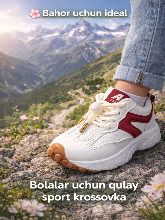 Bolalar krossovkasi, 16-30 o‘lcham, mustahkam tagcharm va egiluvchan material
