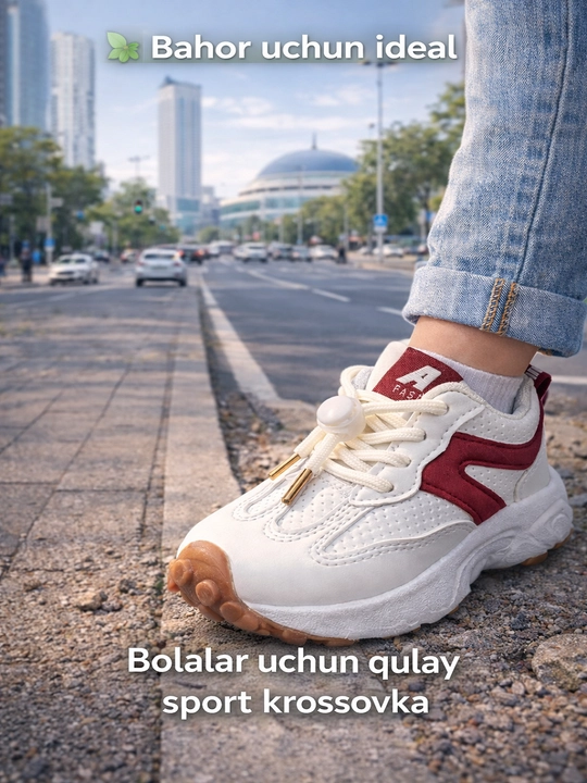 Bolalar krossovkasi, 16-30 o‘lcham, mustahkam tagcharm va egiluvchan material