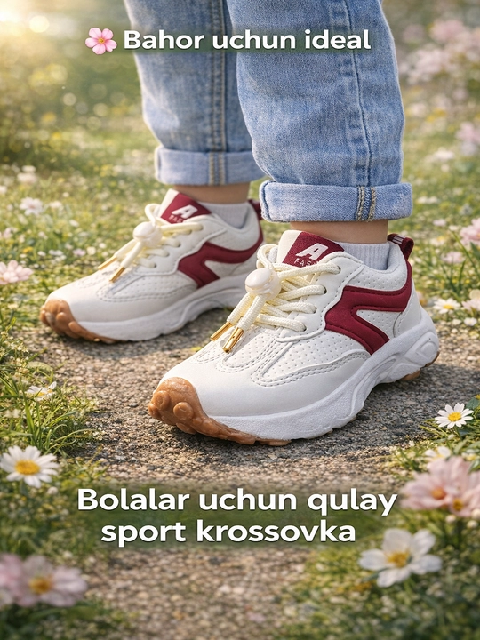 Bolalar krossovkasi, 16-30 o‘lcham, mustahkam tagcharm va egiluvchan material