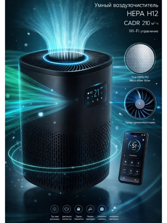 Очиститель воздуха NovAir DN-905 — антиаллергенный, управление через Wi-Fi-приложение - 