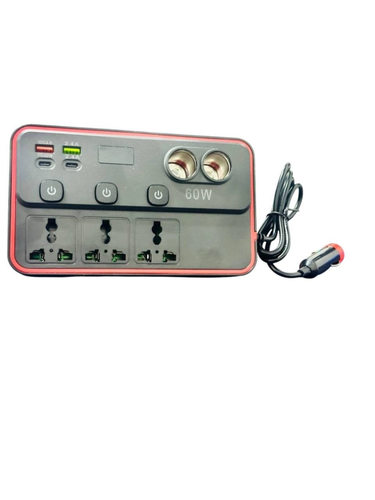 Avtomobil uchun 60W Invertor 12V, 220V Rozetkalar va USB Portlar bilan