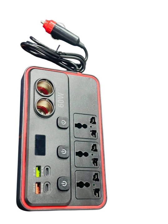 Avtomobil uchun 60W Invertor 12V, 220V Rozetkalar va USB Portlar bilan