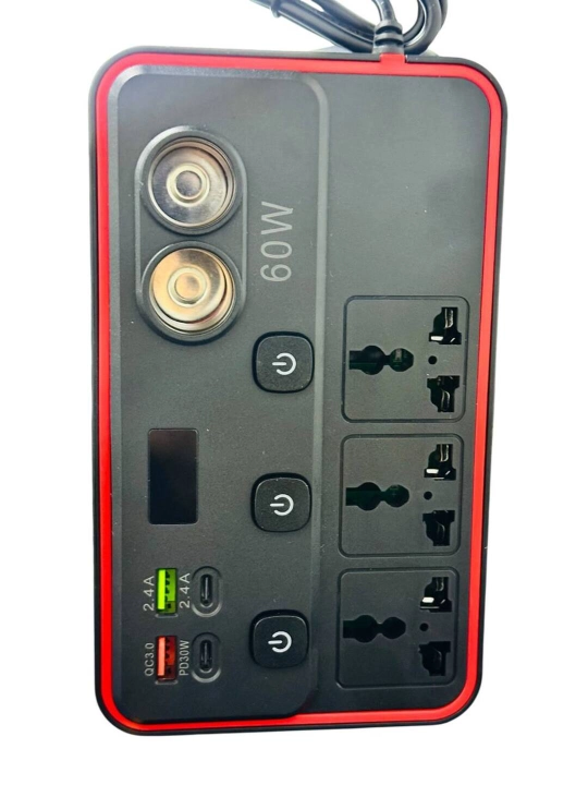 Avtomobil uchun 60W Invertor 12V, 220V Rozetkalar va USB Portlar bilan