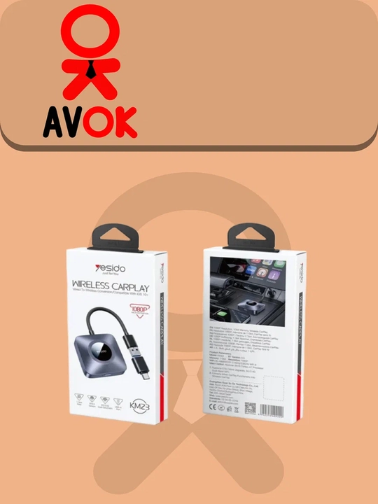Yesido KM23 simsiz adapteri, CarPlay/Android Auto, Wi-Fi + Bluetooth, qora