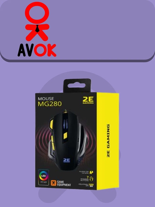 Simli o‘yin sichqonchasi 2E Gaming MG290, 4800 DPI gacha, 7 ta tugma, LED-yoritish, USB, qora