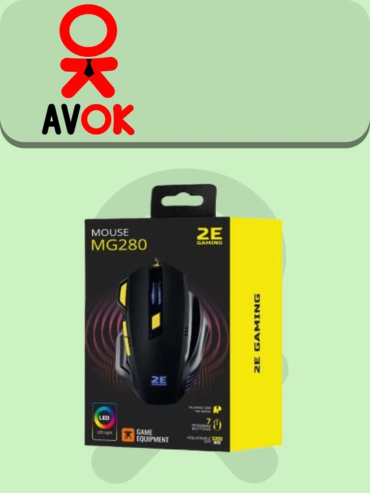 Simli o‘yin sichqonchasi 2E Gaming MG290, 4800 DPI gacha, 7 ta tugma, LED-yoritish, USB, qora