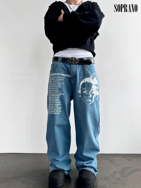 ETHER keng baggy jinsilar, erkaklar, ayollar va o‘smirlar uchun, o‘lchamlar S–XXXL