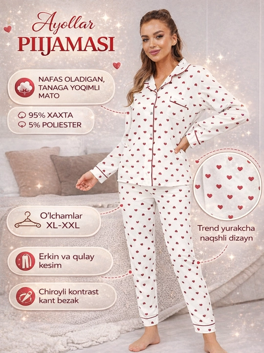 Ayollar pijamasi. Uy kiyimi,  pijama, paxtalik. Tepa past pijama - 