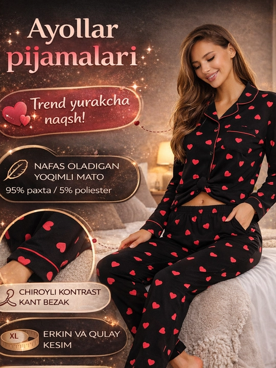 Ayollar pijamasi. Uy kiyimi,  pijama, paxtalik. Tepa past pijama