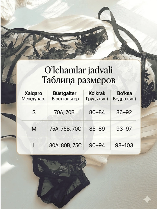 Kashta tikilgan ichki kiyimlar to'plami, shaffof büstgalter va stringi trusi