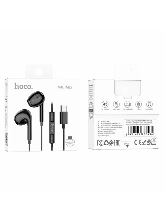 Simli quloqchinlar Hoco M101 Pro/Max, Audio kirish USB Type-C/Jack 3.5 mm