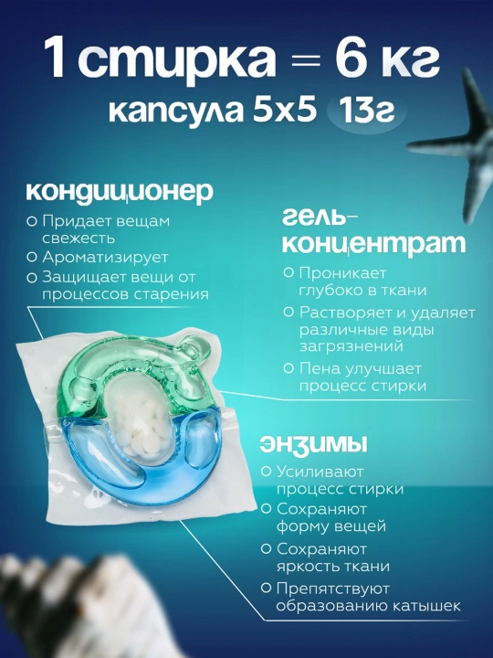 Капсулы для стирки 61 шт, концентрированное средство с ароматом